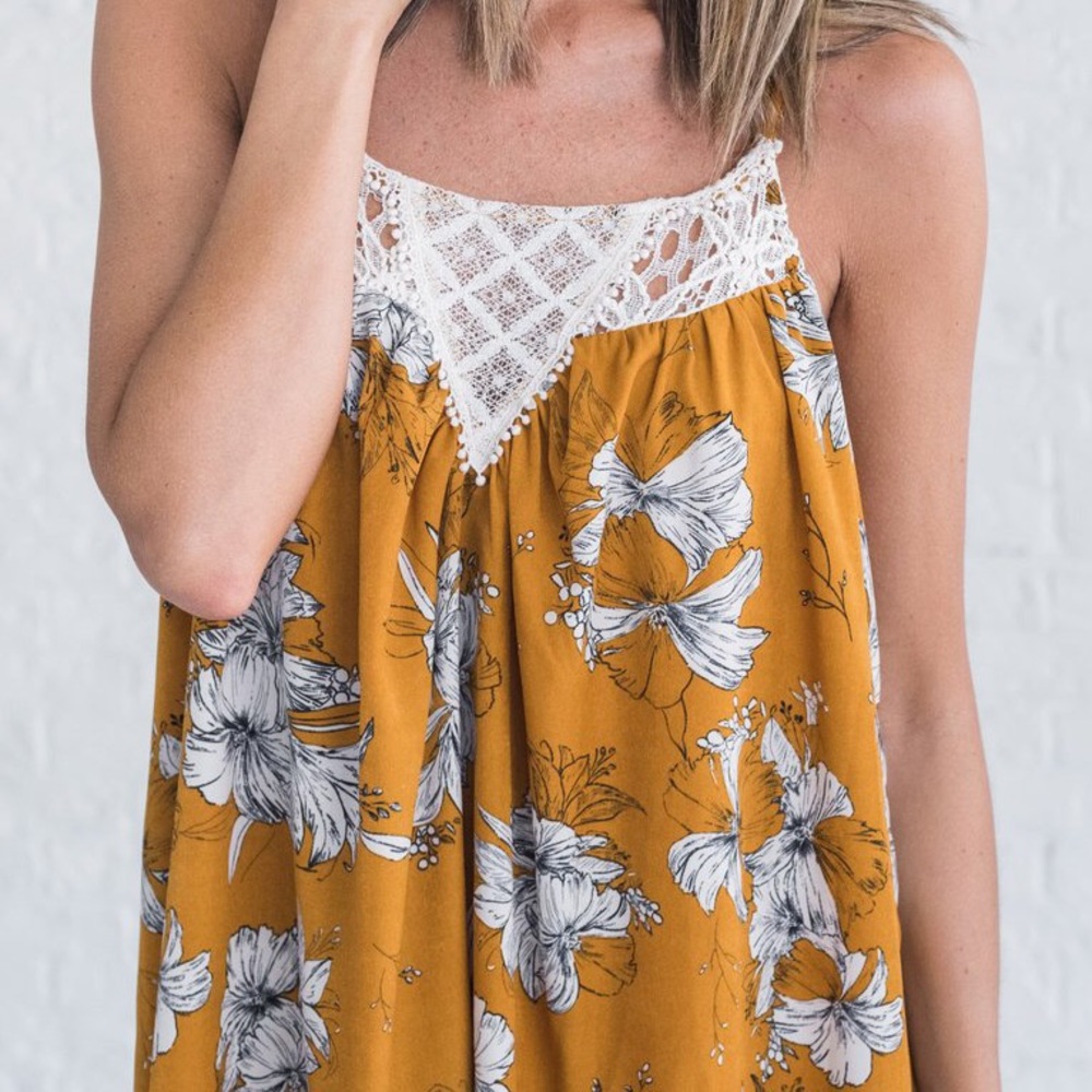 Mustard Yellow Summer Floral Crochet Lace Dress - Picture 5 of 5